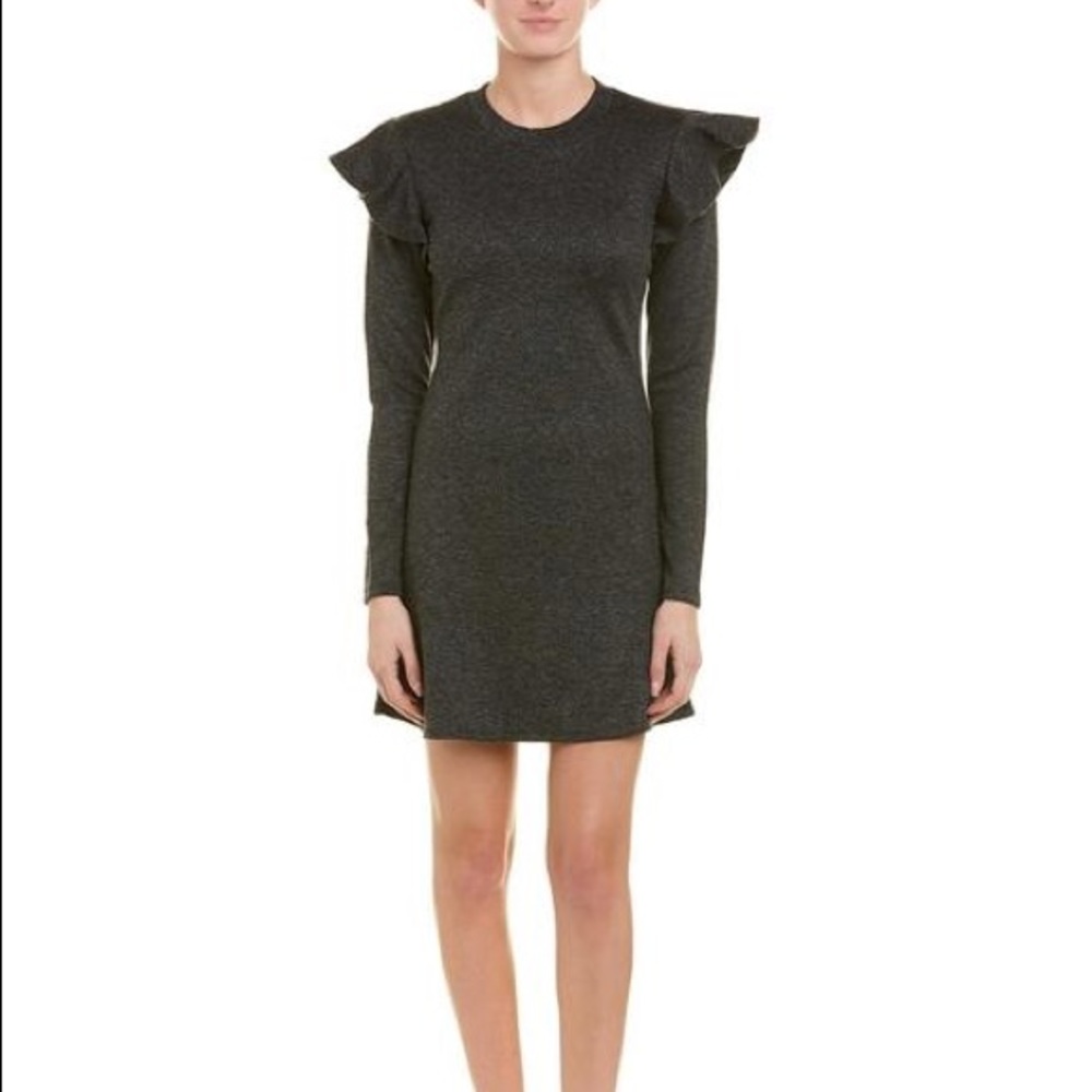 Free Generation Warm Ruffle Long Sleeve Shimmer A-line Black Gray Mini Dress NWT